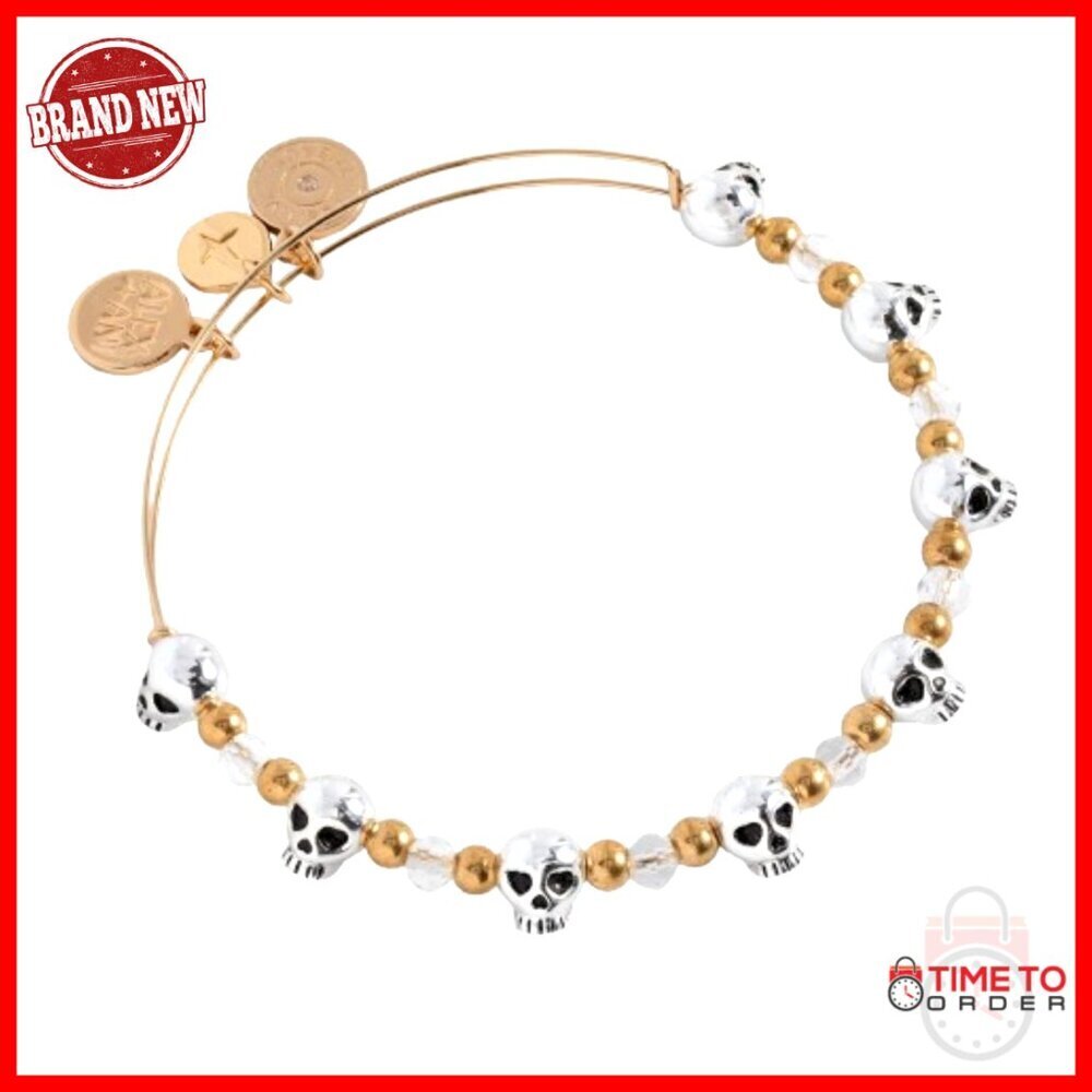 Skull Beaded Bangle Bracelet Two Tone Nickel Free Boho Chic Statement Jewelry